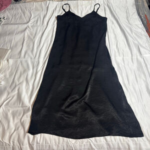 Women's SELF CONTRAST Black Satin Midi Dress S